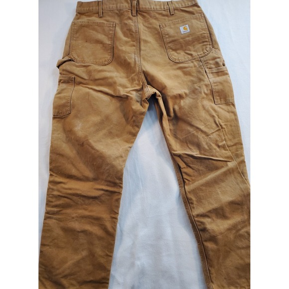 Carhartt Work Pants Mens 40x30 (38×29 act meas) Tan Double Knee Fit Flannel Line - Picture 5 of 9